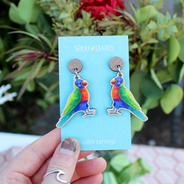 Rainbow Lorikeet Wooden Earrings