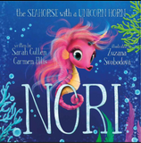 Nori the Seahorse with a Unicorn Horn. Hard cover edition.